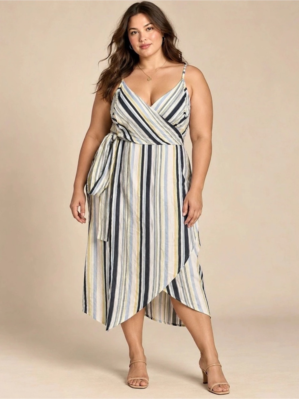 LOFT Striped V-neck Wrap Dress Midi Dress White & Blue Size 18W NWT